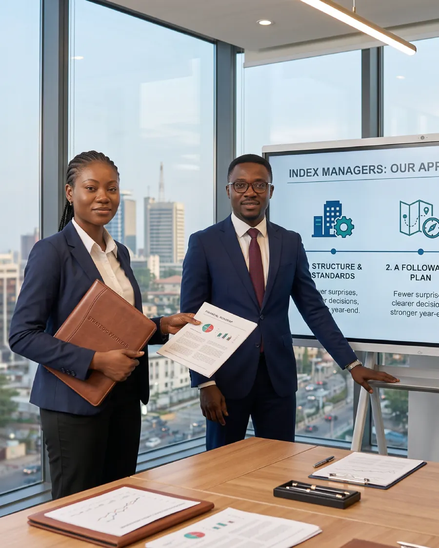 Index Managers advisers in a planning session with a client's management team.